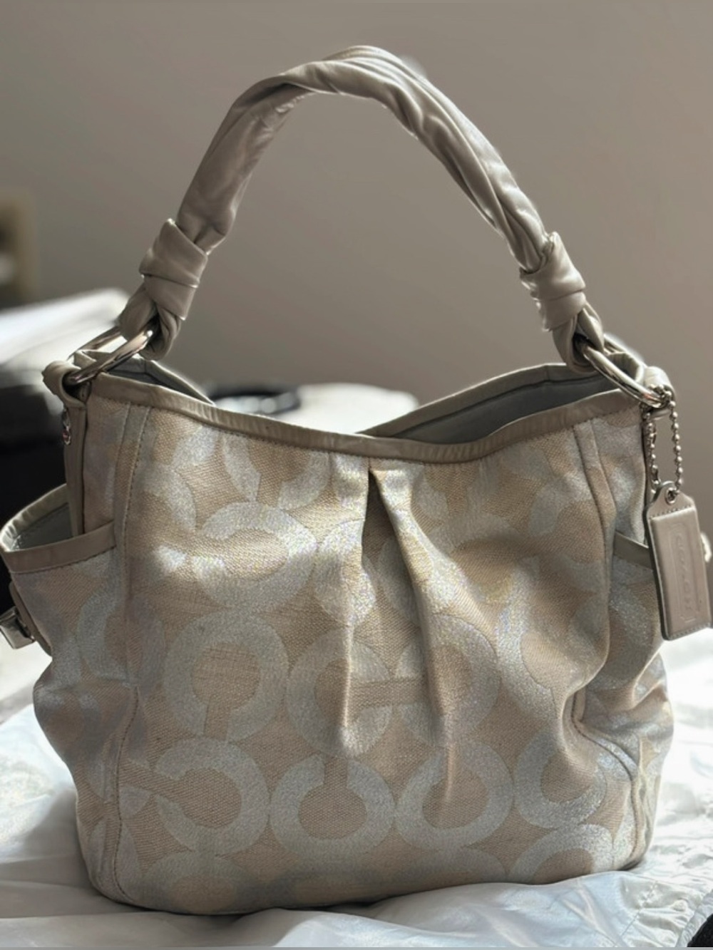 Coach “Parker” Metallic Signature Shoulder Hobo in Light Champagne - Picture 2 of 8
